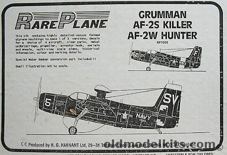 Rareplane 1/72 Grumman AF-2S Killer or AF-2W Hunter or AF-3S, RP7001 plastic model kit